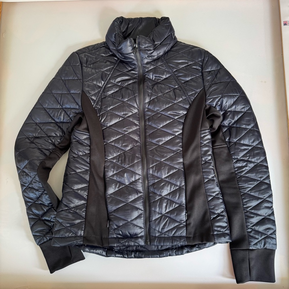 Guess Womens Black Quilted Puffer Jacket Full Zip Lightweight Stretch Panels